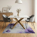 Washable Purple Watercolor Floral Area Rug - Low Pile & Non-Slip