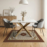 Traditional Persian Ivory Rug with Gold Medallion Maroon Border