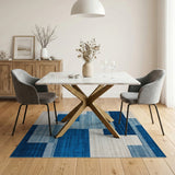 Blue Block Geometric Textured Area Rug