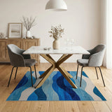 Layered Blue Waves Modern Area Rug