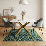 Ornate Teal Mint Filigree Area Rug
