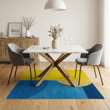 Abstract Yellow Blue Curved Geometric Area Rug