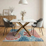 Red Crab Seashell Coastal Area Rug