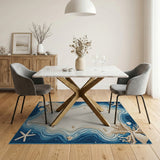 Coastal Beach Starfish Seashell Blue Teal Rug