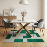 Green Emerald Green Ivory Geometric Block Rug
