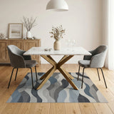 Abstract Wavy Blue Grey Area Rug