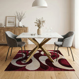 Red Swirl Geometric Modern Area Rug