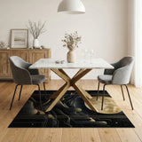 Washable Black & Gold Art Deco Abstract Moon Low Pile Area Rug