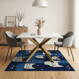 Kawaii Cats Stars Navy Blue Area Rug
