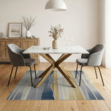 Abstract Wavy Blue Gold Area Rug