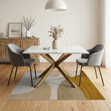 Curved Neutral Abstract Area Rug