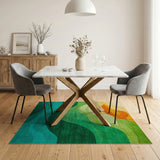 Vibrant Wavy Abstract Area Rug in Greens Teal Orange