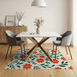 Vibrant Red Floral Leaf Pattern Area Rug