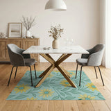 Sunny Yellow Sunflower Teal Area Rug