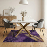 ODIKA Tropical Palm Leaf Purple and Gold Washable Area Rug - Low Pile, Non-Slip, Pet Friendly