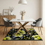 Vibrant Yellow Hibiscus Floral Area Rug on Black