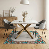 Traditional Persian Blue and Teal Ornate Teal Floral Border Area Rug