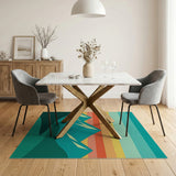 Striped Teal Mountain Sunset Area Rug