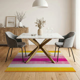 Vibrant Pink Yellow Striped Shag Area Rug