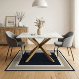 Beige Framed Black Area Rug