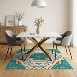 Blue and Teal Teal Persian Floral Motif Area Rug