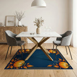 Navy Halloween Pumpkin Border Area Rug