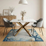 Blue and Teal Coastal Seashell Starfish Area Rug