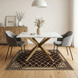 Elegant Brown Trellis Lattice Rug with Ornate Borders