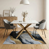 Gold and Silver Gold Veined Black Marble Abstract Area Rug