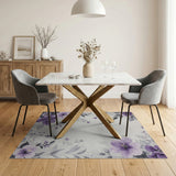 Purple Floral Vintage Area Rug with Grey Leaves