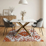 Vibrant Orange Floral Damask Area Rug