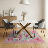Pink Pink Flamingo Hibiscus Coastal Area Rug