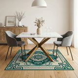 Blue and Teal Traditional Persian Ornate Teal Medallion Persian Area Rug