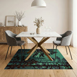 Teal Pine Forest Silhouette Area Rug
