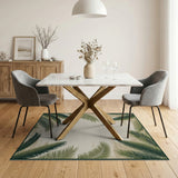 Green Palm Leaf Coastal Beach Area Rug