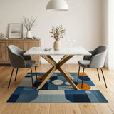 Abstract Blue Geometric Area Rug with Orange Circles