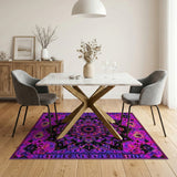 Washable Vibrant Purple Mandala Boho Area Rug - Low Pile & Non-Slip