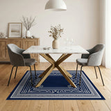 Navy Geometric Art Deco Border Rug