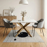 Geometric Black Yin-Yang Beige Area Rug