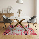 Coastal Beach Pink Pink Flamingo Palm Leaf Area Rug