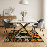 Black Cat Sunset Floral Area Rug