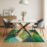 Blue and Teal Abstract Green Leaf Area Rug
