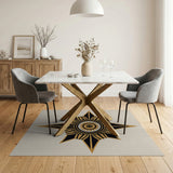 Gold Black Starburst Tribal Area Rug