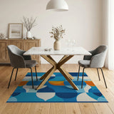 Blue Teal Geometric Abstract Blue and Teal Area Rug