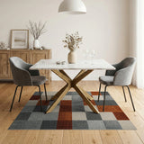 Geometric Patchwork Grey Orange Area Rug