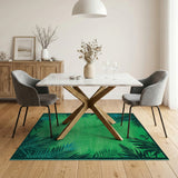 Lush Green Palm Leaf Border Area Rug