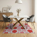 Vibrant Red Flowers Pink Lattice Area Rug