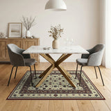 Ivory Persian Area Rug with Red Border