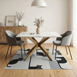 Black and White Playful Black Cat Cartoon Area Rug