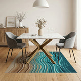 Teal Ocean Waves Coastal Beach Rug